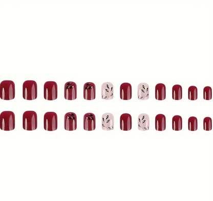 Diseño de Uñas Florales - Mezcla de Colores Burdeos