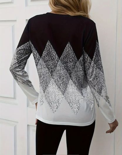 🖤 Camiseta con Cuello Redondo y Estampado de Argyle