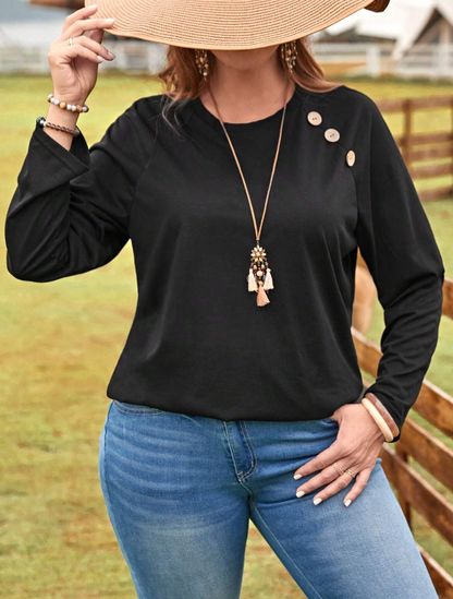 🖤 Camiseta con Diseño de Botón y Manga Raglán