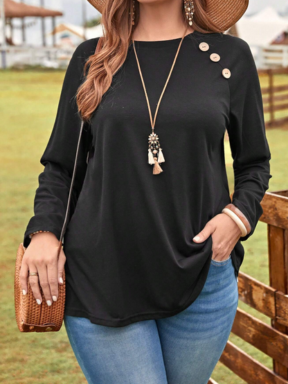 🖤 Camiseta con Diseño de Botón y Manga Raglán