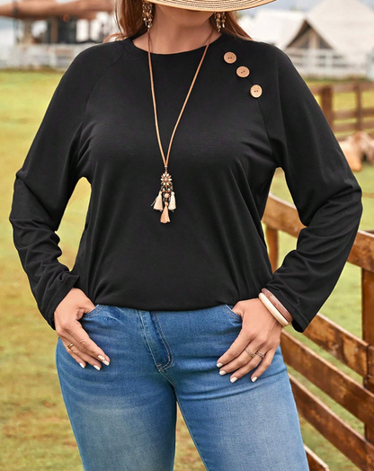 🖤 Camiseta con Diseño de Botón y Manga Raglán