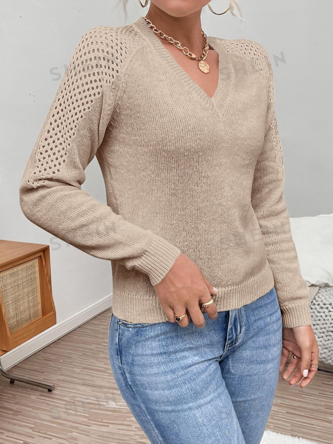 🤎 Jersey de Punto de Malla con Manga Raglán