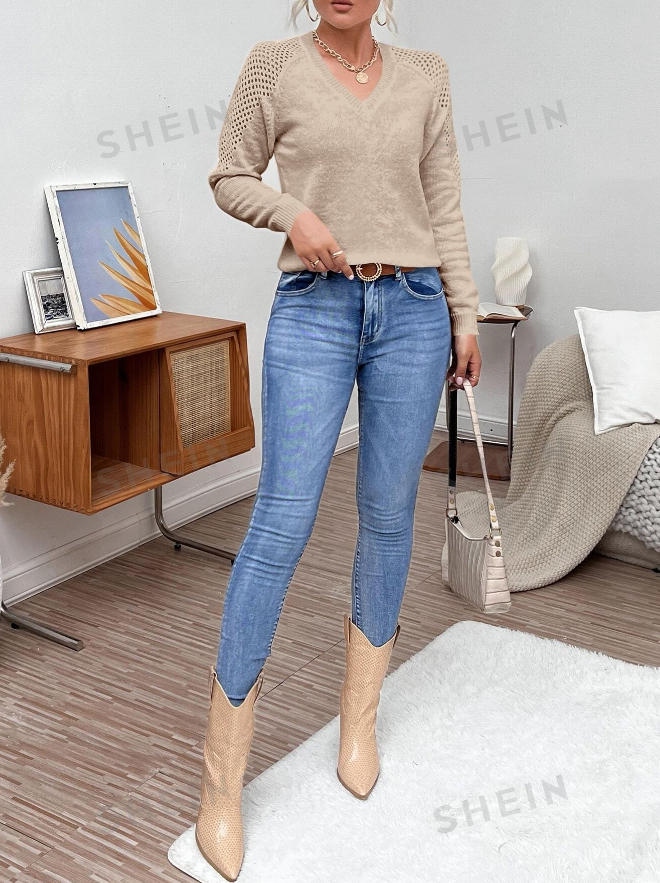 🤎 Jersey de Punto de Malla con Manga Raglán