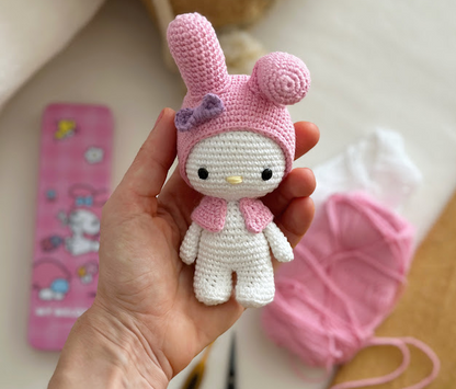 🐰🎀 Muñeca Conejita Rosa Inspiración My Melody – Amigurumi Hecho a Mano