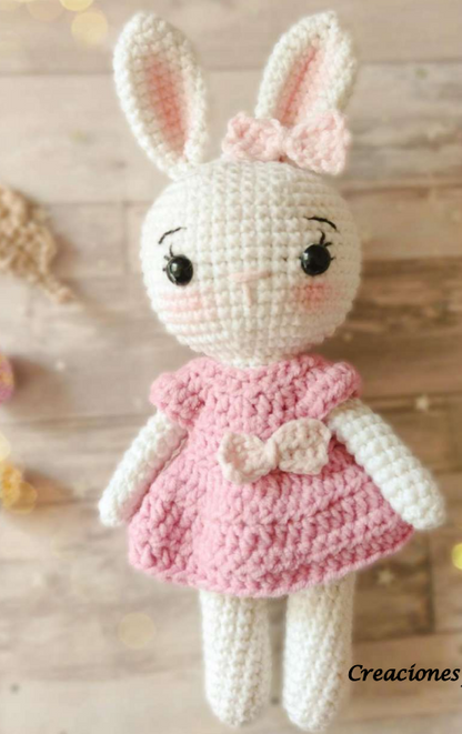 🎀 Conejita con Vestido Rosa – Amigurumi Hecho a Mano