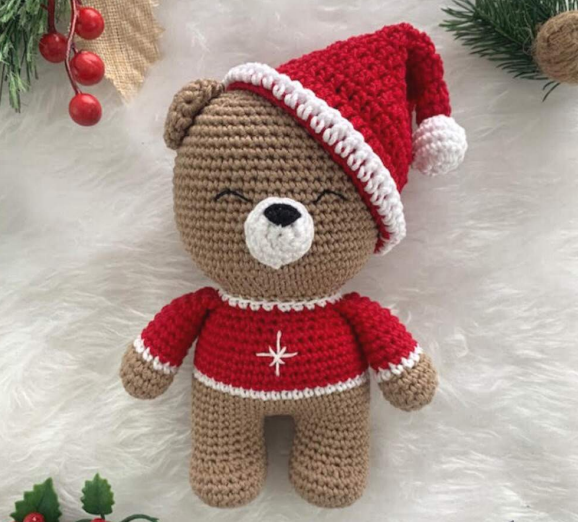 🎅 Osito Navideño con Gorro – Amigurumi Hecho a Mano