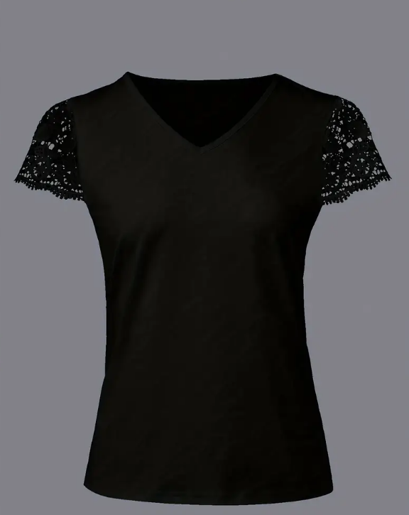 🖤 Blusa Cuello V con Mangas Encaje