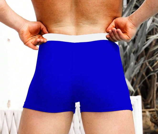 🌊 Shorts de Baño Hombre – Rayas Verticales Azul & Blanco