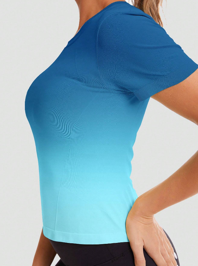 💙 Camiseta Deportiva Sin Costuras de Manga Corta y Cuello Redondo