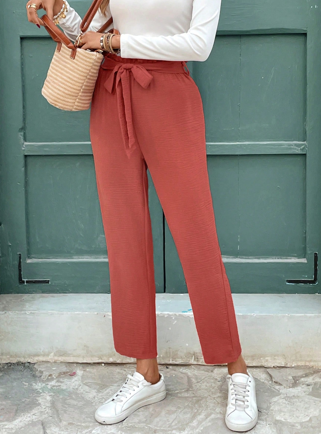 🍂 Pantalones de Cintura con Volante y Cinturón