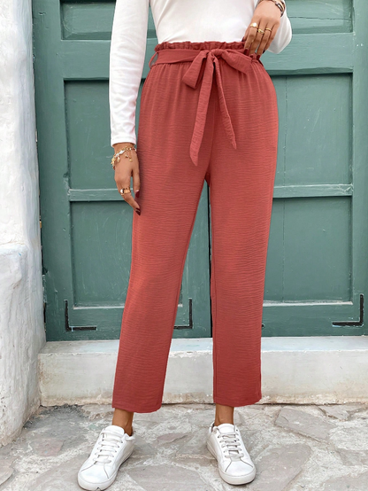 🍂 Pantalones de Cintura con Volante y Cinturón