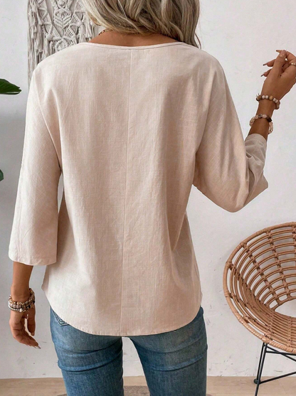 🍑 Blusa de Manga Media y Cuello Redondo Unicolor