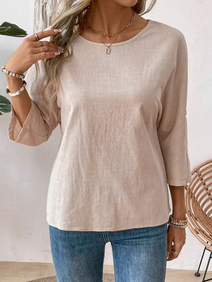 🍑 Blusa de Manga Media y Cuello Redondo Unicolor