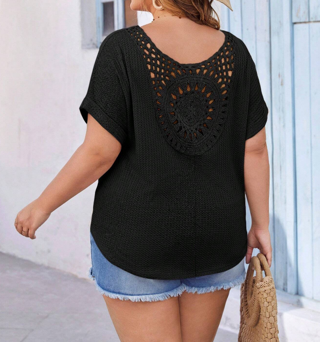 🖤 T-Shirt Negra con Encaje para Playa