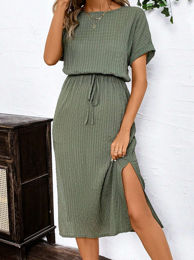 🫒 Vestido de Verano para Mujer con Textura de Rayas Verticales