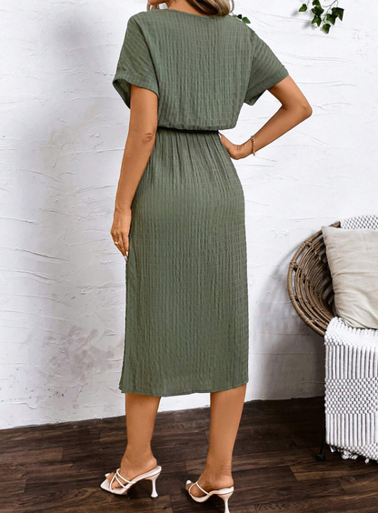 🫒 Vestido de Verano para Mujer con Textura de Rayas Verticales