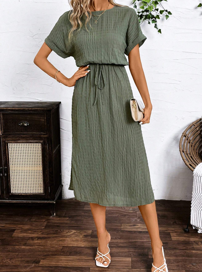 🫒 Vestido de Verano para Mujer con Textura de Rayas Verticales