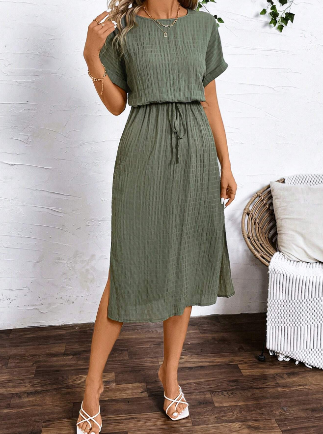 🫒 Vestido de Verano para Mujer con Textura de Rayas Verticales