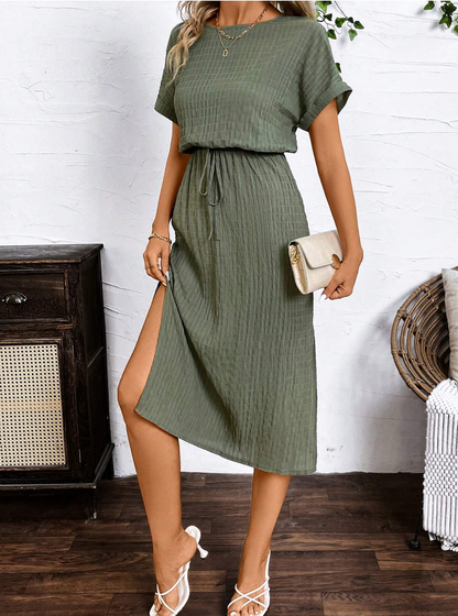 🫒 Vestido de Verano para Mujer con Textura de Rayas Verticales