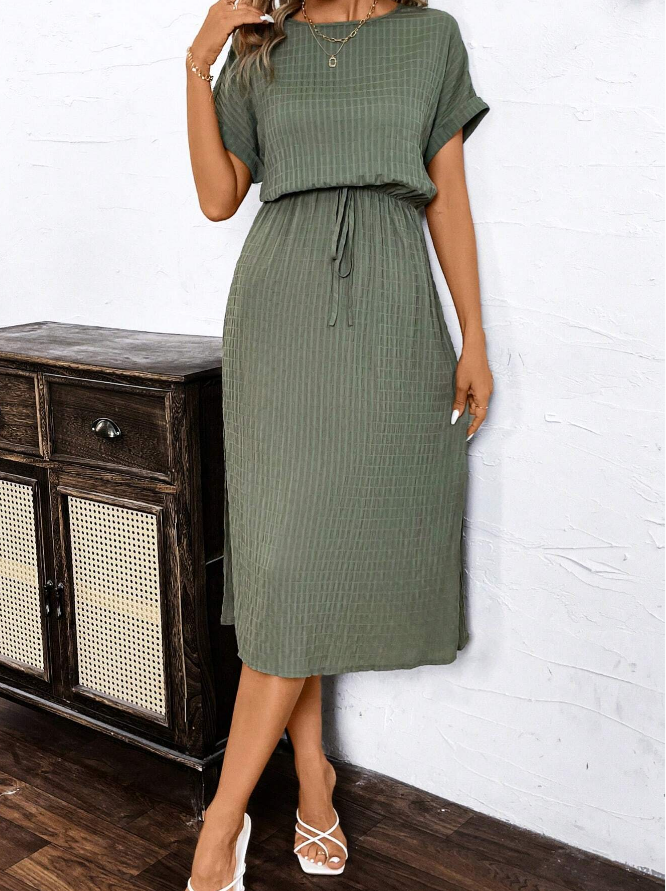 🫒 Vestido de Verano para Mujer con Textura de Rayas Verticales