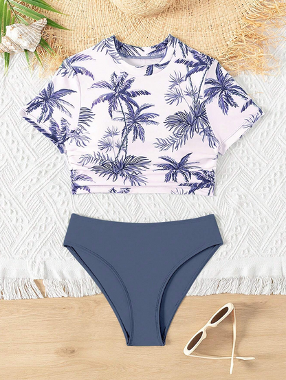 🌴 Bikini Infantil – Estampado Tropical + Bottom Unicolor