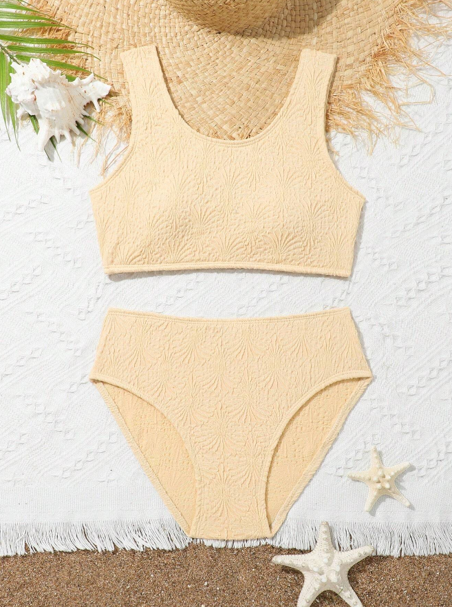 🐚 Bikini Infantil – Textura de Concha / Jacquard Minimalista