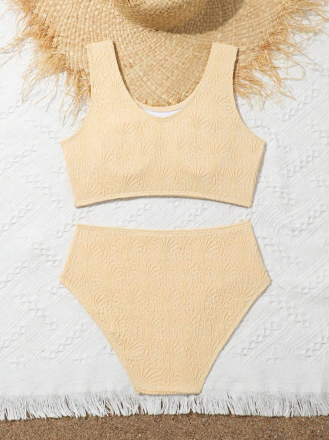🐚 Bikini Infantil – Textura de Concha / Jacquard Minimalista
