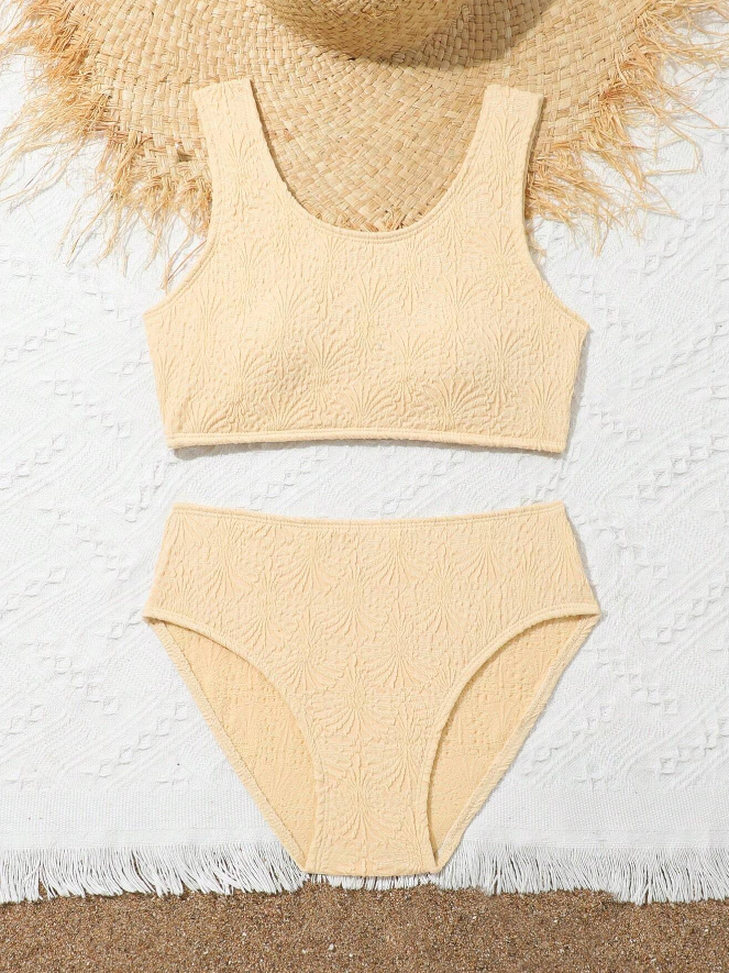 🐚 Bikini Infantil – Textura de Concha / Jacquard Minimalista