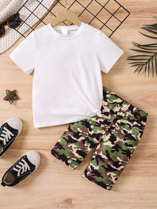 🧢 Set Casual Infantil – Camiseta + Shorts Camuflaje