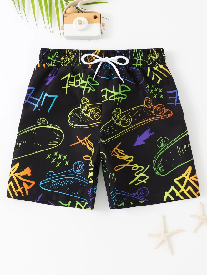 🛹 Shorts de Natación Infantil – Skate & Letra