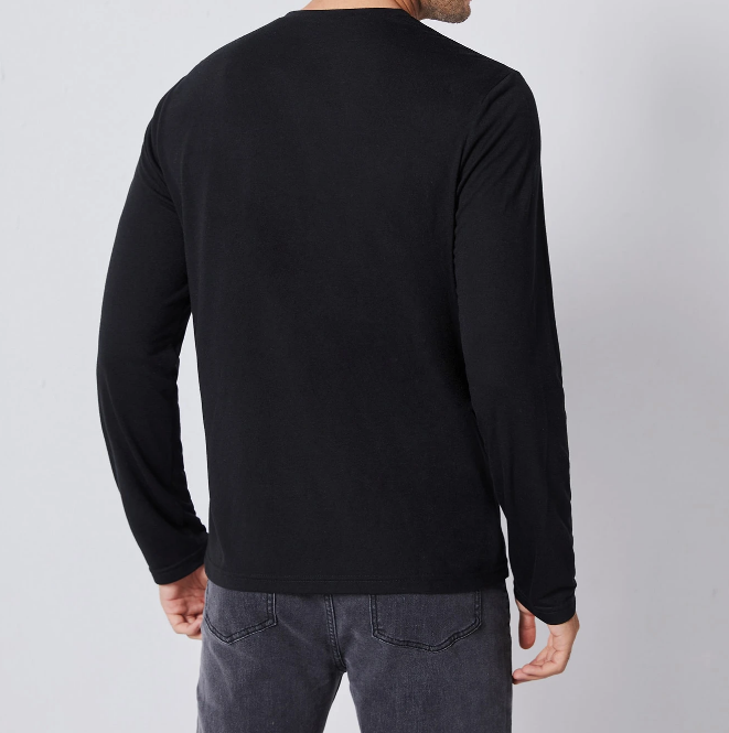 🖤 Camiseta Henley Hombre – Manga Larga Negra de Punto