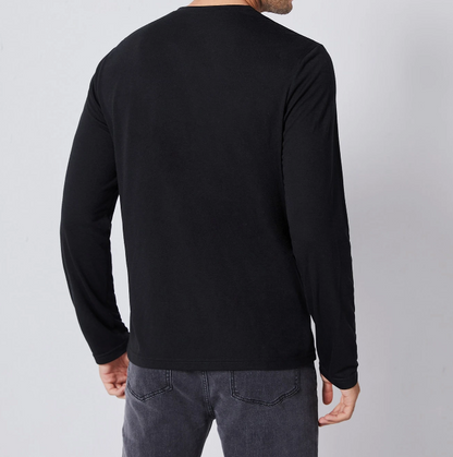 🖤 Camiseta Henley Hombre – Manga Larga Negra de Punto