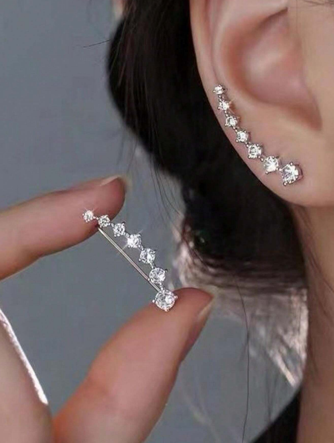 ✨ Ear Climbers Plateados – Brillo Diario