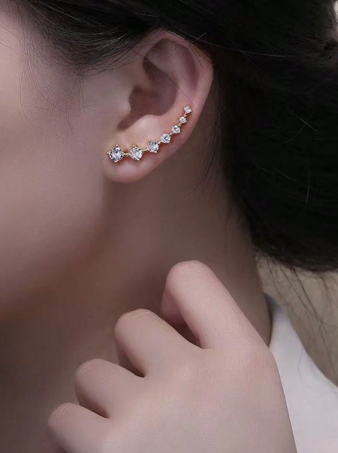 ✨ Ear Climbers Plateados – Brillo Diario