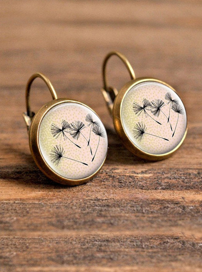🌬️ Pendientes Bohemios – Diseño Redondo con Ilustración de Diente de León