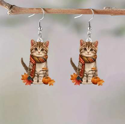 🍁 Pendientes Otoñales – Gatitos con Bufanda y Calabazas