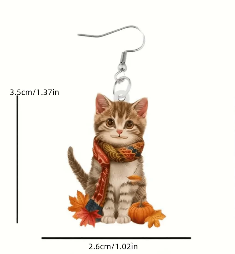 🍁 Pendientes Otoñales – Gatitos con Bufanda y Calabazas