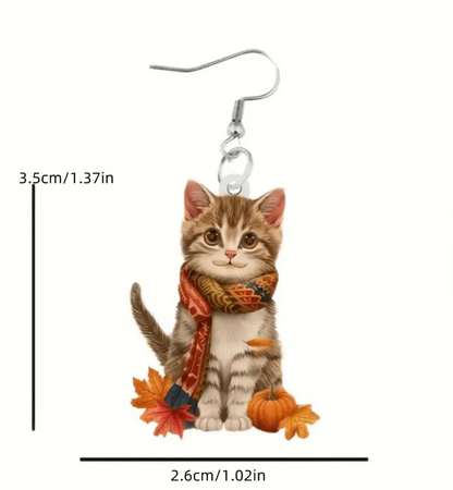 🍁 Pendientes Otoñales – Gatitos con Bufanda y Calabazas
