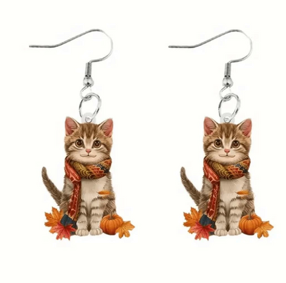 🍁 Pendientes Otoñales – Gatitos con Bufanda y Calabazas