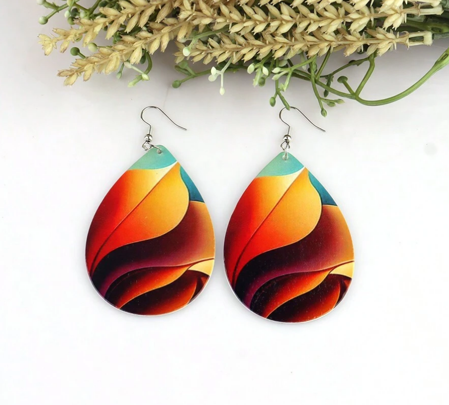 🎨 Colección Gotitas Abstractas – Pendientes de Madera Multicolor