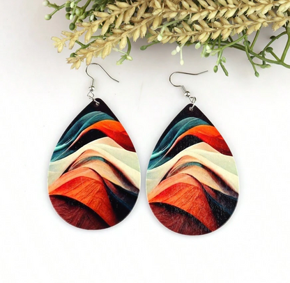 🎨 Colección Gotitas Abstractas – Pendientes de Madera Multicolor
