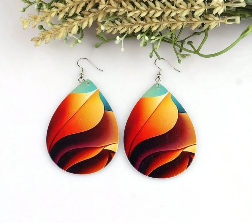 🎨 Colección Gotitas Abstractas – Pendientes de Madera Multicolor