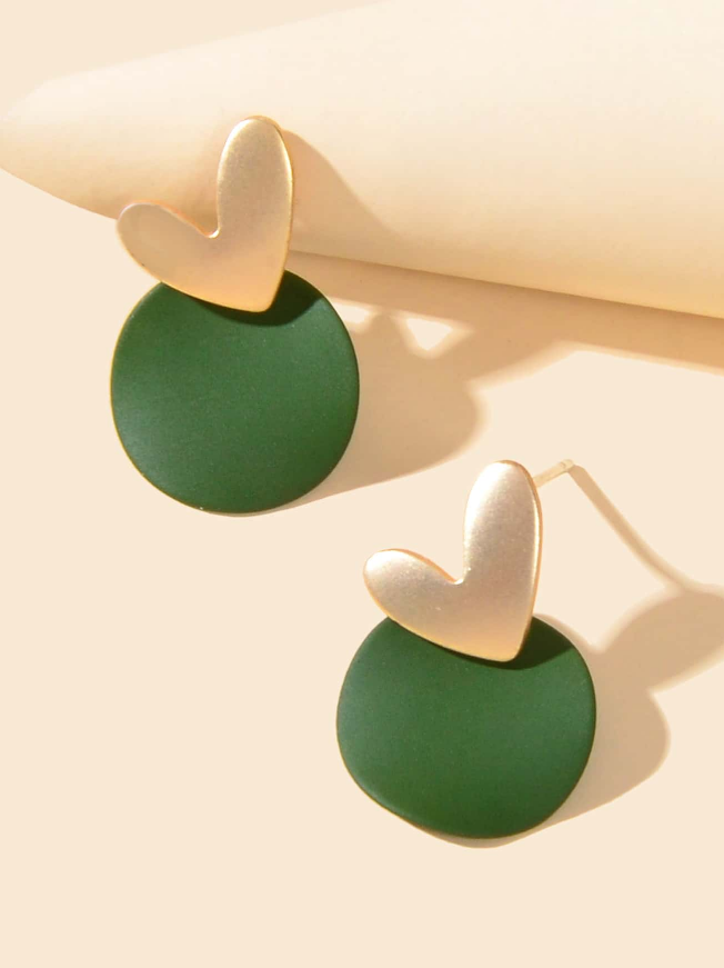 Pendientes Modernos – Corazón Dorado y Disco