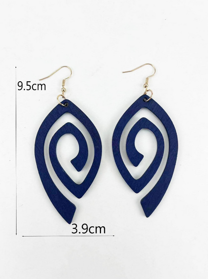 💙 Pendientes de Madera – Espiral Azul Marino & Silueta Geométrica