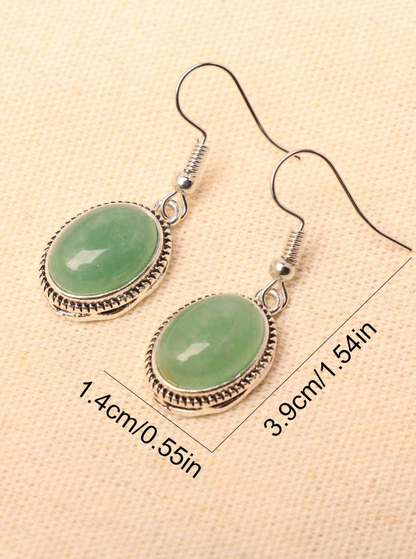 💚 Pendientes Vintage – Óvalo Verde & Marco Plateado