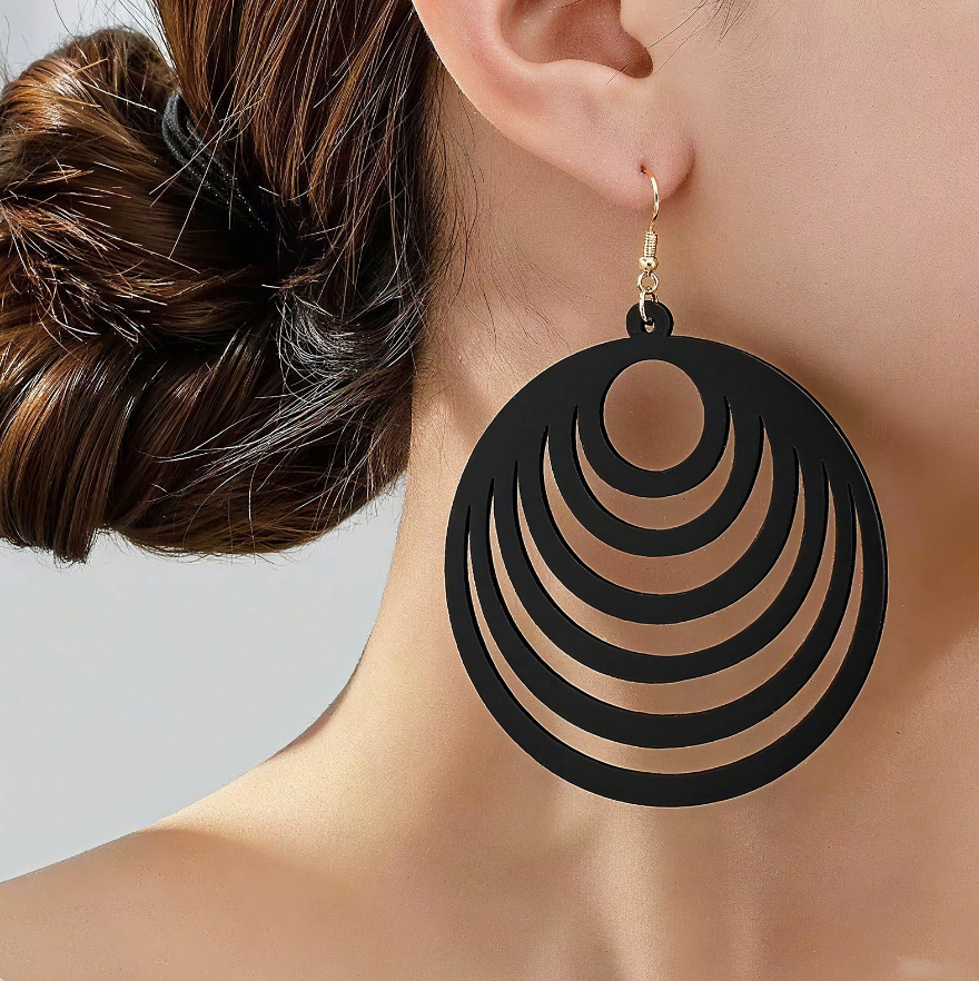 🖤 Pendientes de Madera – Anillos Concéntricos & Negro Mate