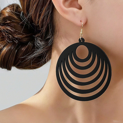 🖤 Pendientes de Madera – Anillos Concéntricos & Negro Mate