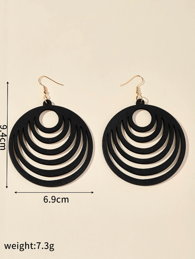 🖤 Pendientes de Madera – Anillos Concéntricos & Negro Mate