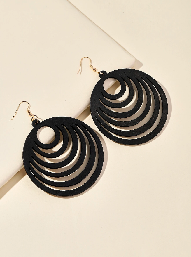 🖤 Pendientes de Madera – Anillos Concéntricos & Negro Mate