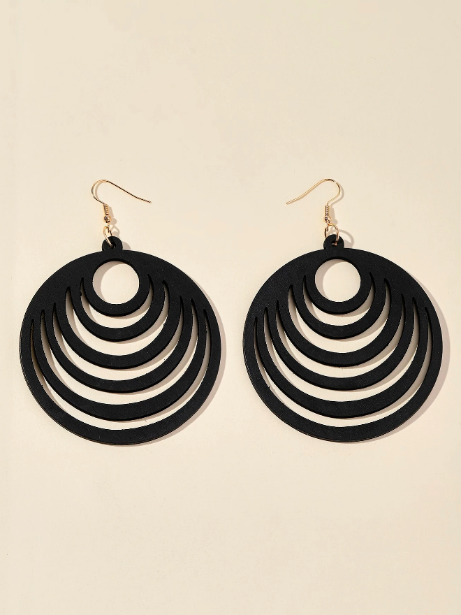 🖤 Pendientes de Madera – Anillos Concéntricos & Negro Mate